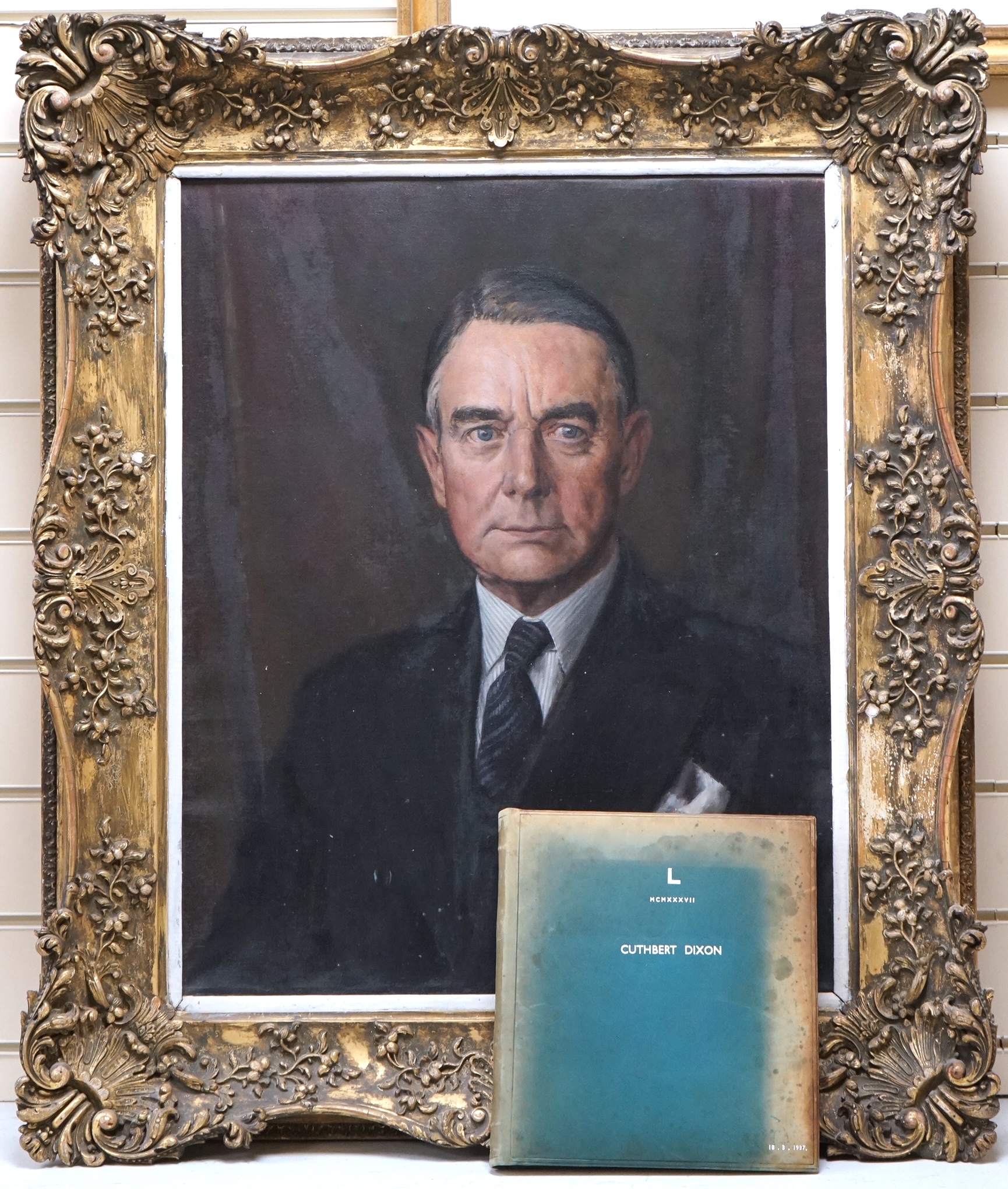 Attributed to Charles (Carlos) Sanchez (20th. C), oil on canvas, Portrait of Cuthbert Dixon (1887-1973), 60 x 48cm, ornate gilt frame, together with a accompanying scrapbook of various invitations and telegrams relating
